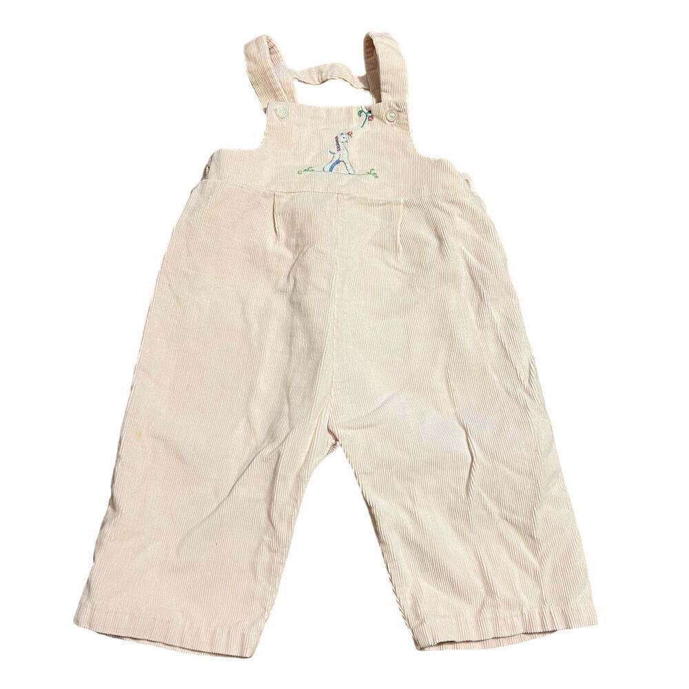Vintage 1950s Crawler Grace Pale Pink Embroidered Corduroy Overalls 6-12 Months